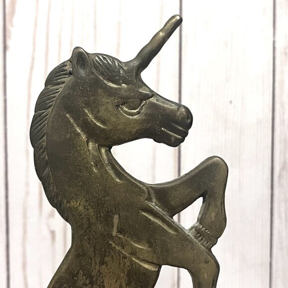 Vintage Pair of Solid Brass Unicorn Bookends Magic Horses 7.5” - Picture 4 of 10